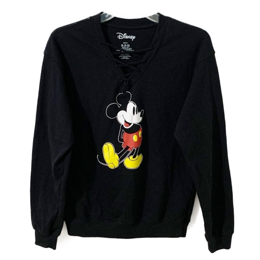 Disney Classic Micky Mouse Long Sleeve Graphic Sweatshirt Corset Lacing Neckline